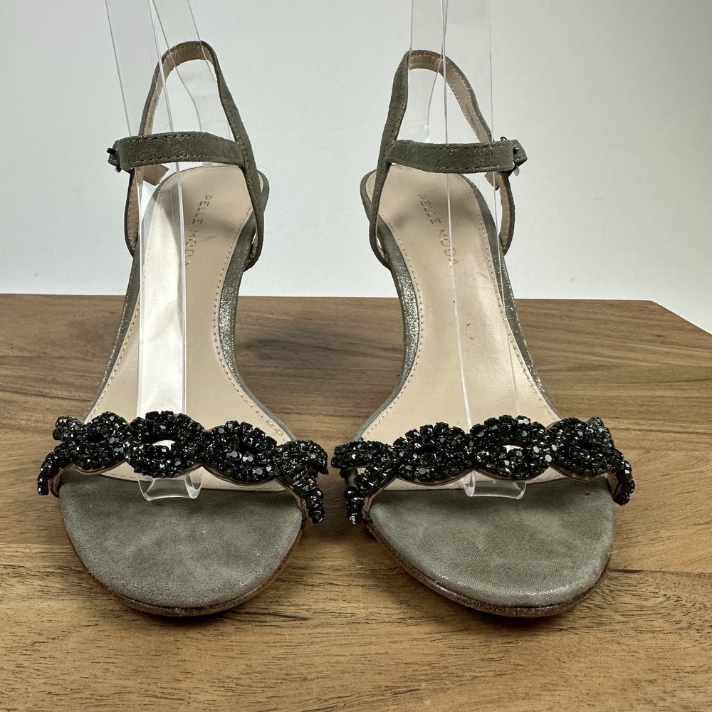 Womens Pelle Moda PM Rois Silver Suede Rhinestone Strappy Heels Size 7.5 M EUC‎ - Picture 3 of 10